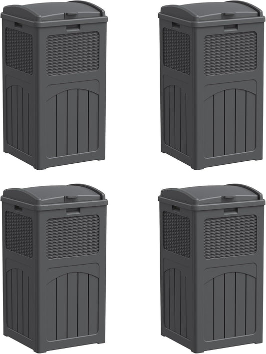 YESHOMY 4 Pack Outdoor Trash Can with Lid, Garbage Bins for Garden, Porch, Home and Kitchen, Gray