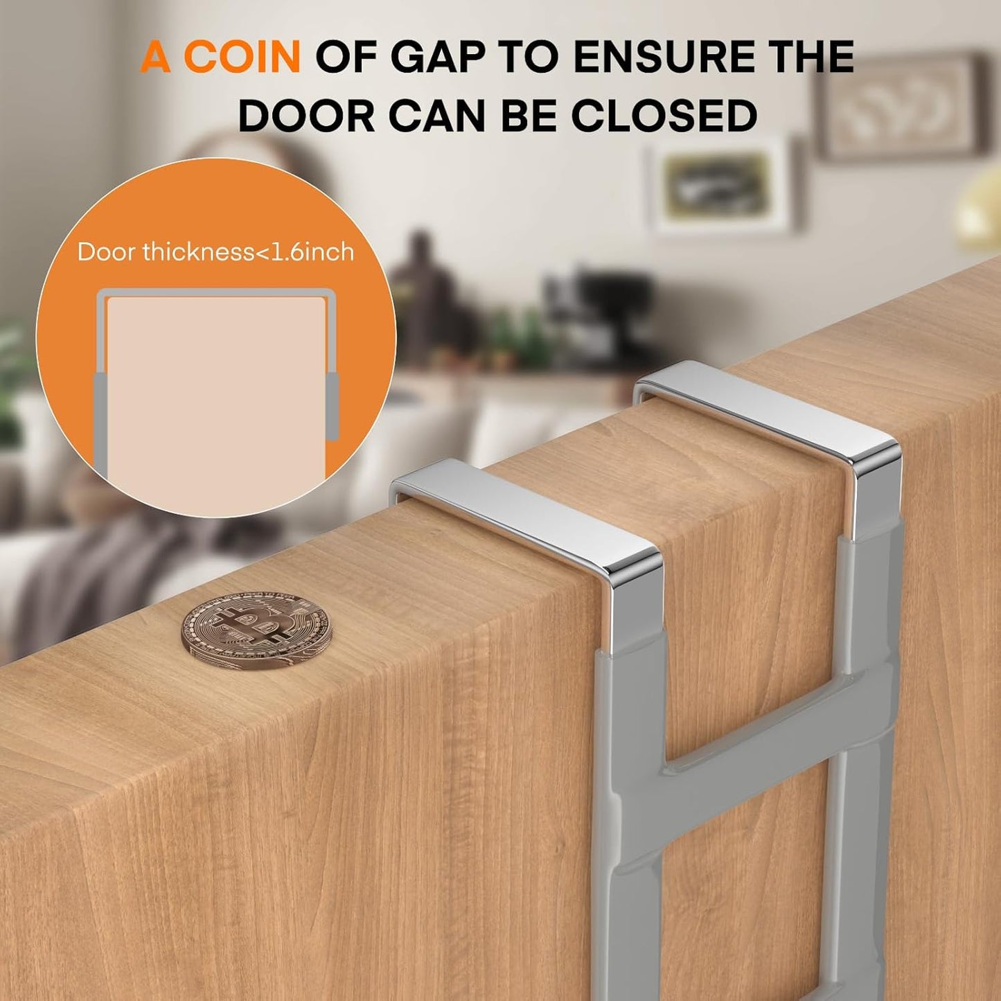 FYY Over The Door Hooks - 2 Pack Heavy Duty Dual-Hook Organizer Hanger with Non-Slip Rubber for Towels, Clothes, Hats & Bags Use in Bathroom, Bedroom, Kitchen - Fits Interior Doors Up to 1.6" Grey