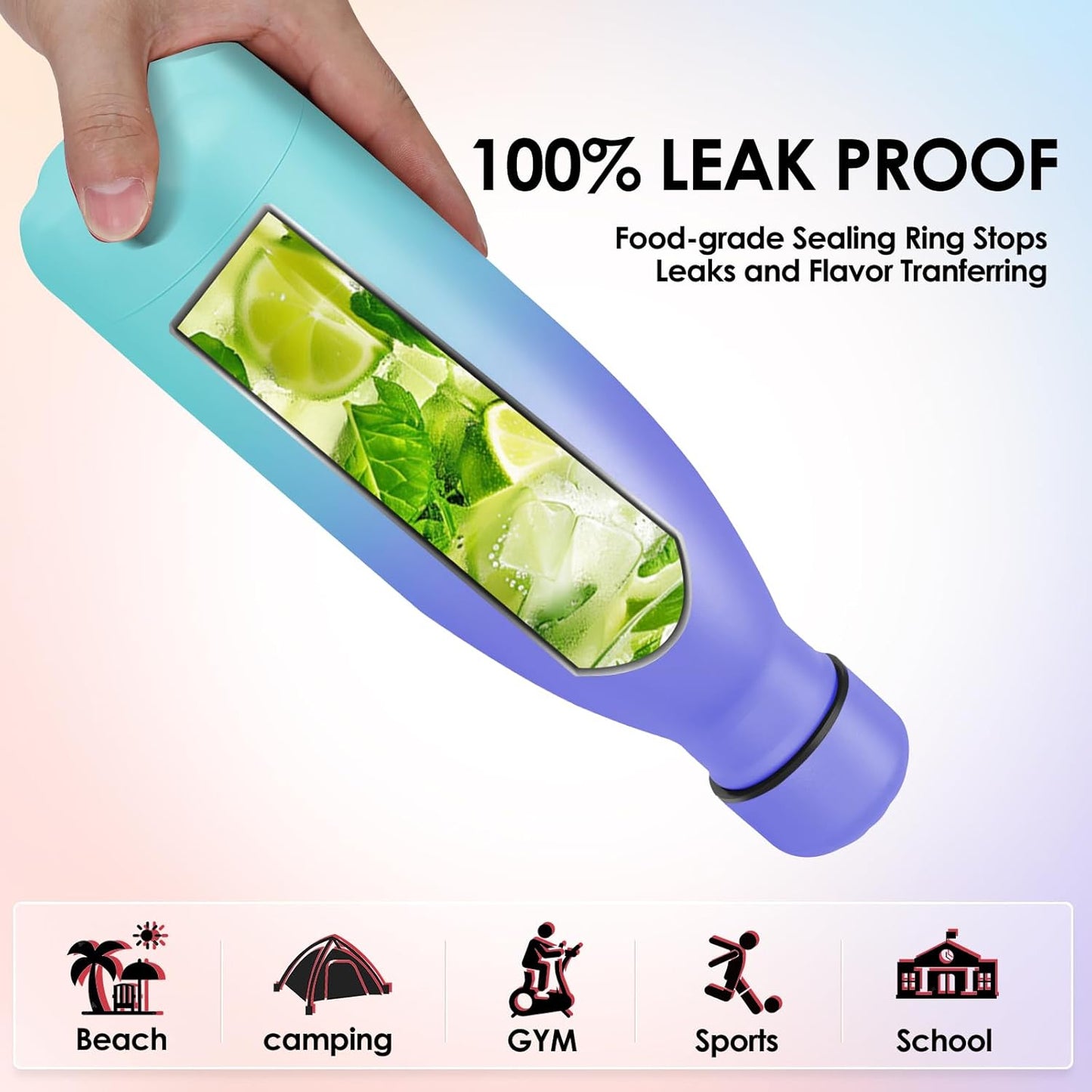 25oz Cola-Bottle Shaped Stainless Steel Leak-proof Water Bottle,Double Wall Vacuum Insulated Metal,Travel Mug For Sports Indoors & Outdoors,BPA-Free Kids Flasks,Purple Blue(1 Pack)