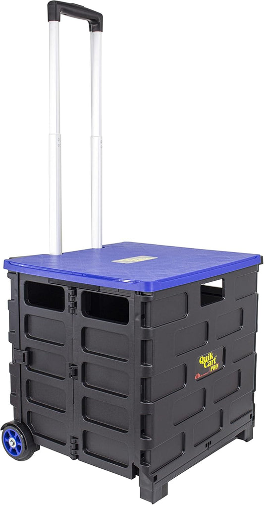 dbest products Quik Cart Pro Wheeled Rolling Crate Teacher Utility with seat Heavy Duty Collapsible Basket with Handle, Blue