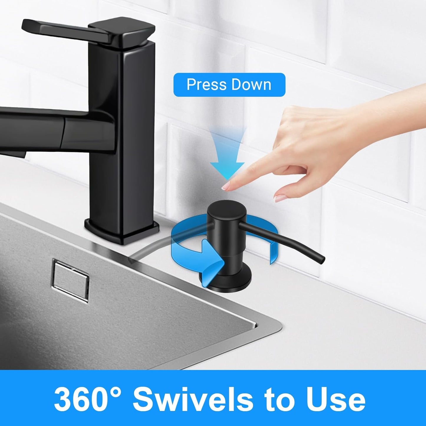 Soap Dispenser Kitchen Sink, Sink Soap Dispenser, 47" Extension Tube kit, Dish Soap Dispenser Pump, No Need More Refills (Black)