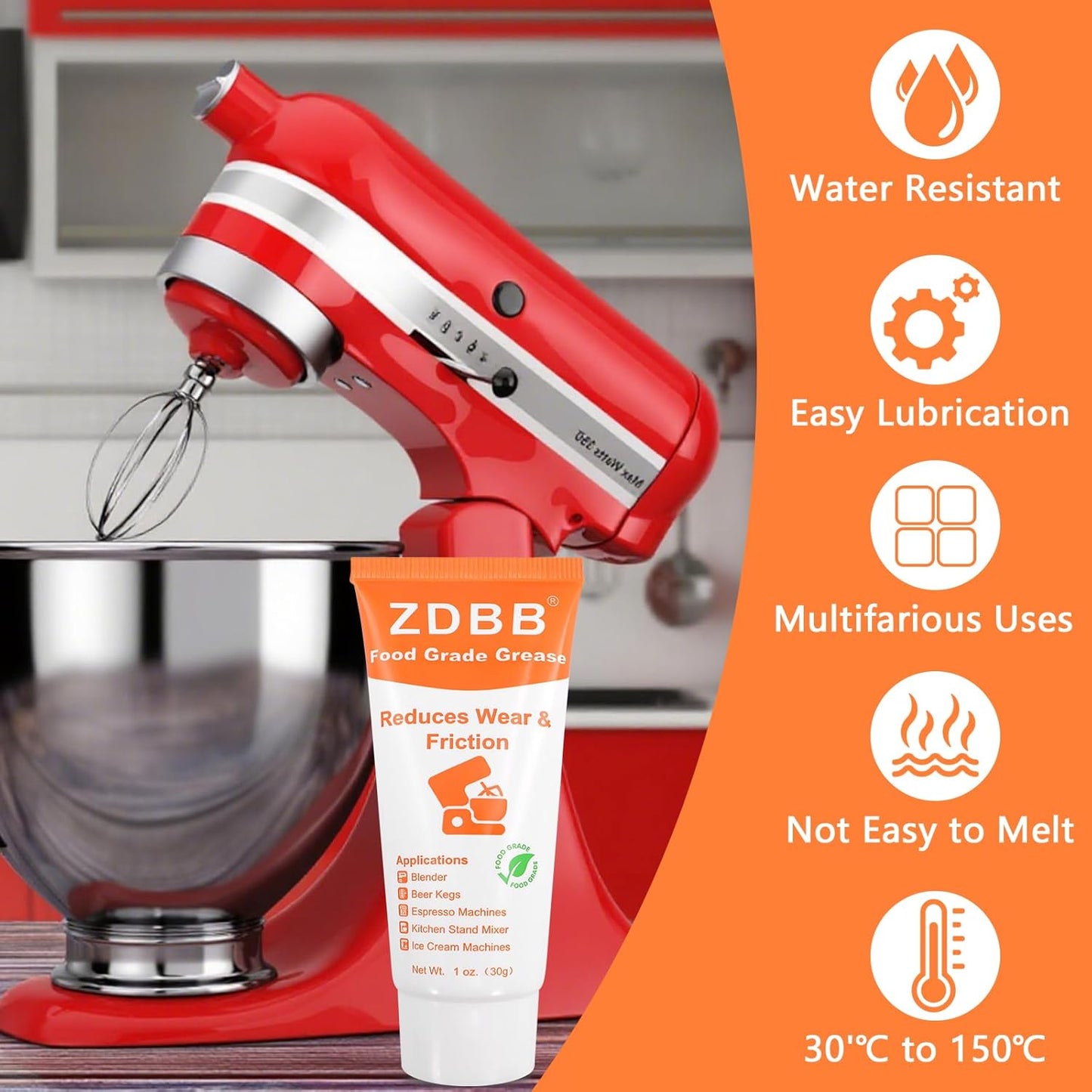 Food Grade Grease Lubricant for Kitchenaid Mixer NSF H1 Food Service Equipment Lube Coffee Machine Grease for Soft Serve Machines Yogurt Ice Cream Machine, Prevent Wear and Rust, 1 oz 2-Pack