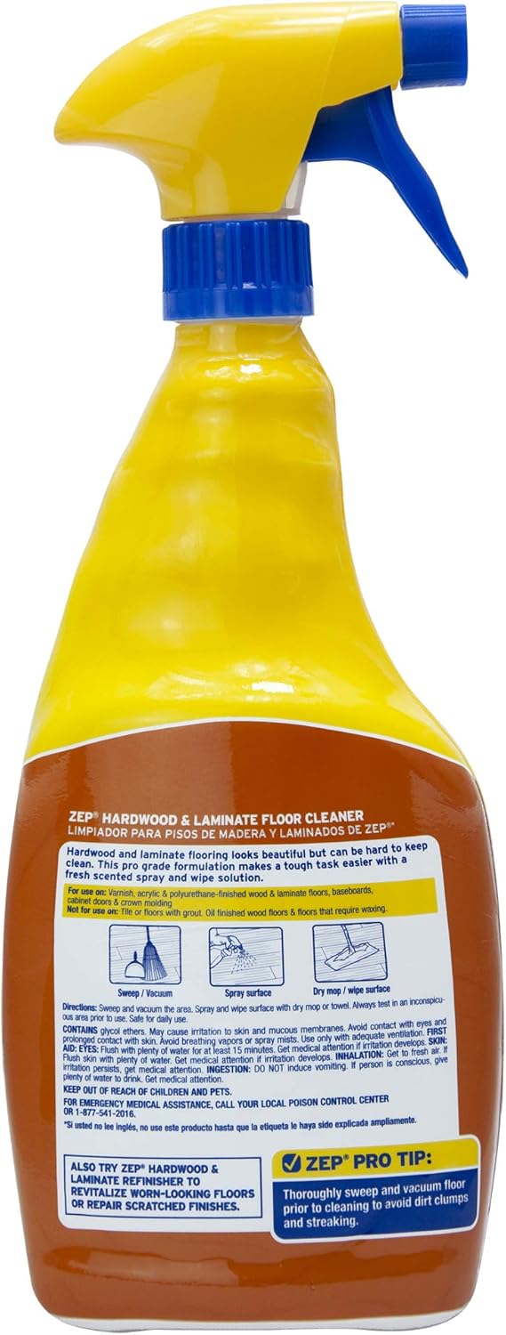 Zep Hardwood and Laminate Floor Cleaner - 32 Oz (Case of 4) - ZUHLF324 - Cleans Spots, Stains, and Scuffs while Restoring Shine on Hardwood, Laminate, Cabinet Doors, Crown Molding, and MORE