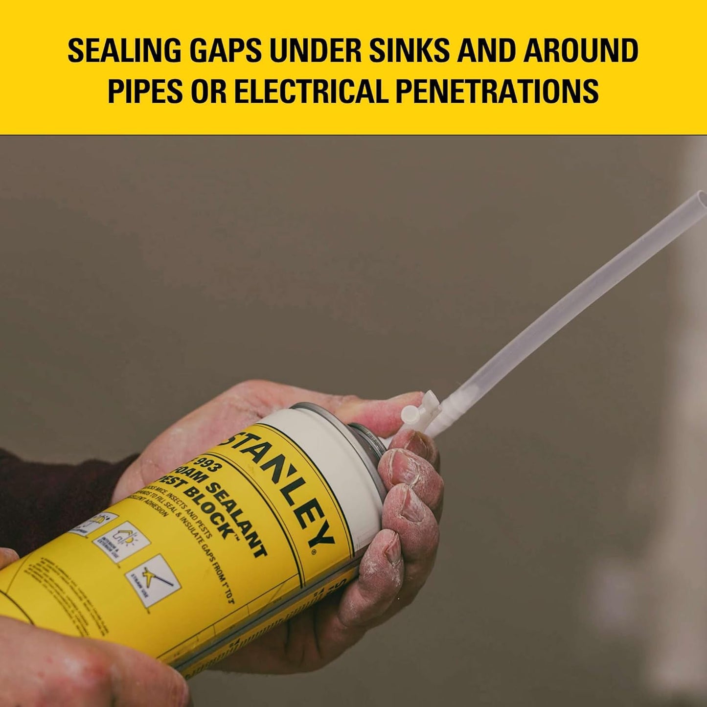 Stanley F993 Expanding Foam Sealant Spray – (2x12oz) Gaps & Cracks Filler, PestBlocker for Indoor/Outdoor Use – Paintable, Waterproof, Polyurethane Insulation Foam with Straw Applicator | 2 Pack