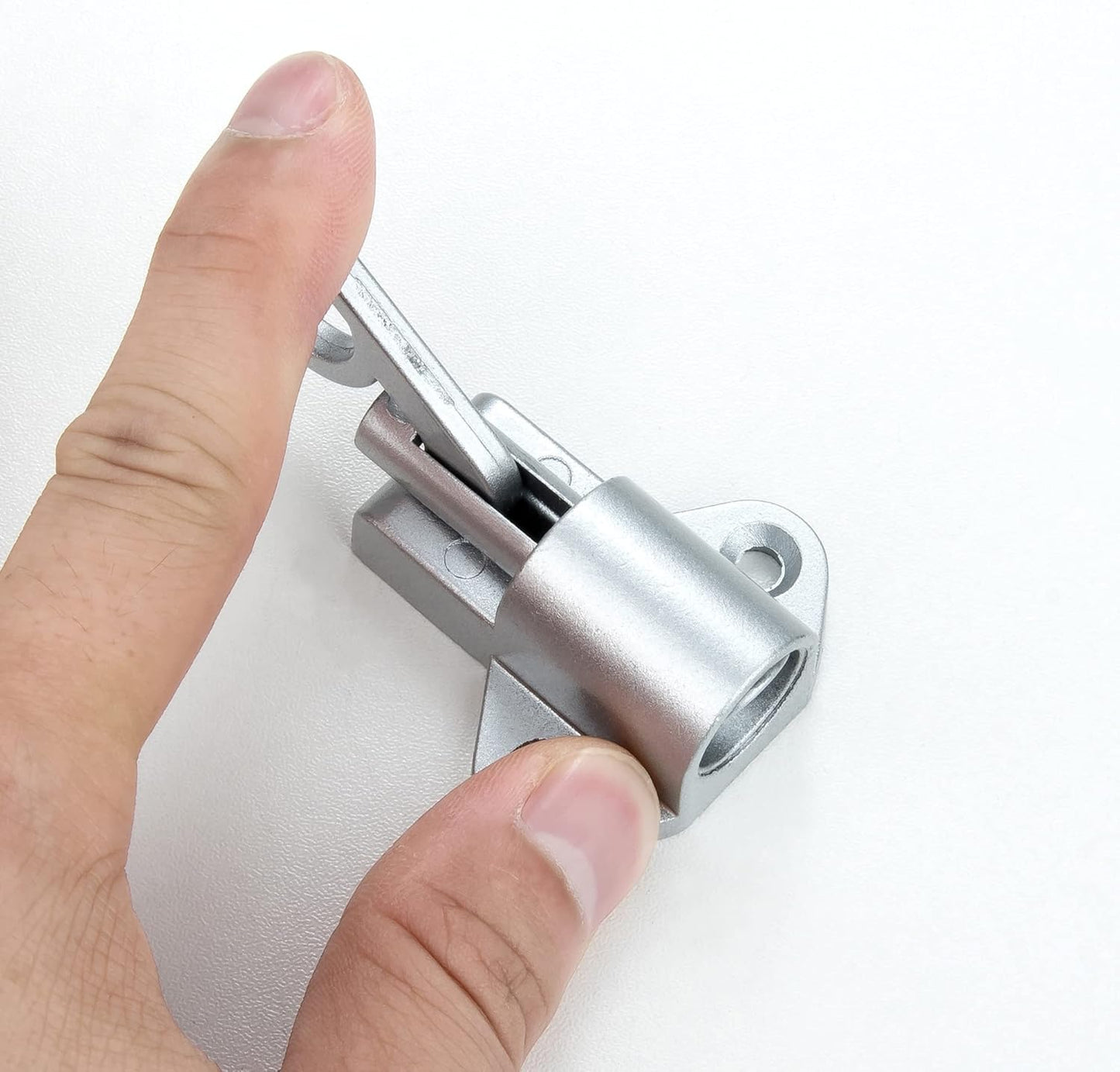 4 Packs Self-Closing Latches，Silver Gray Spring Door Lock，Resilient Bolt Latch Aluminum Alloy Safety Automatic Spring Barrel Slide Door Lock with Screws,Used for Gate,Window and Cabinet etc