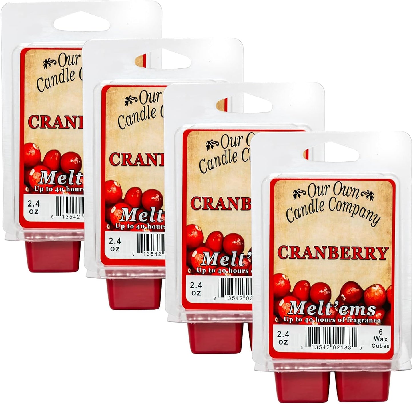 Our Own Candle Company Premium Wax Melt, Cranberry Scent, 6 Cubes, Handmade in The USA, 24 Cubes (4 Pack, 9.6oz Total)