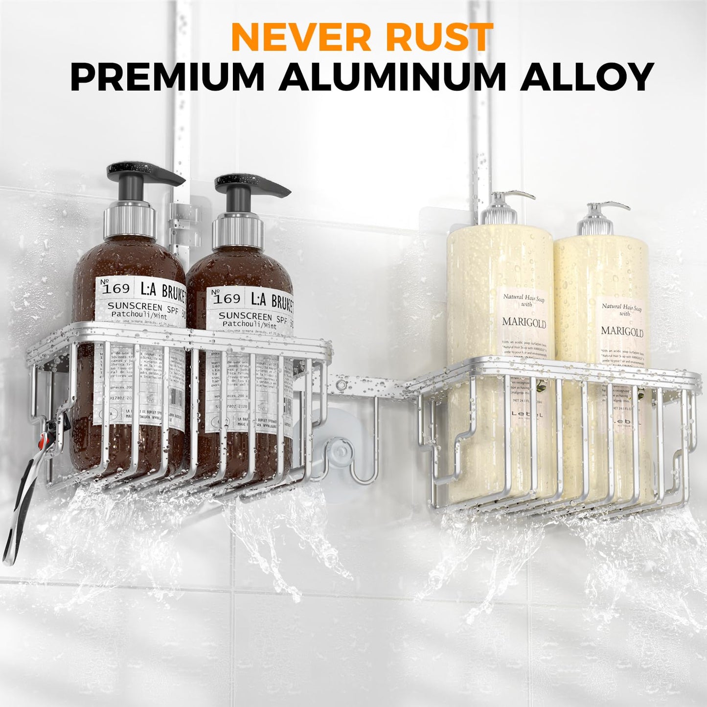 Adjustable Aluminum Shower Caddy Hanging for Handheld Showerhead, Silver