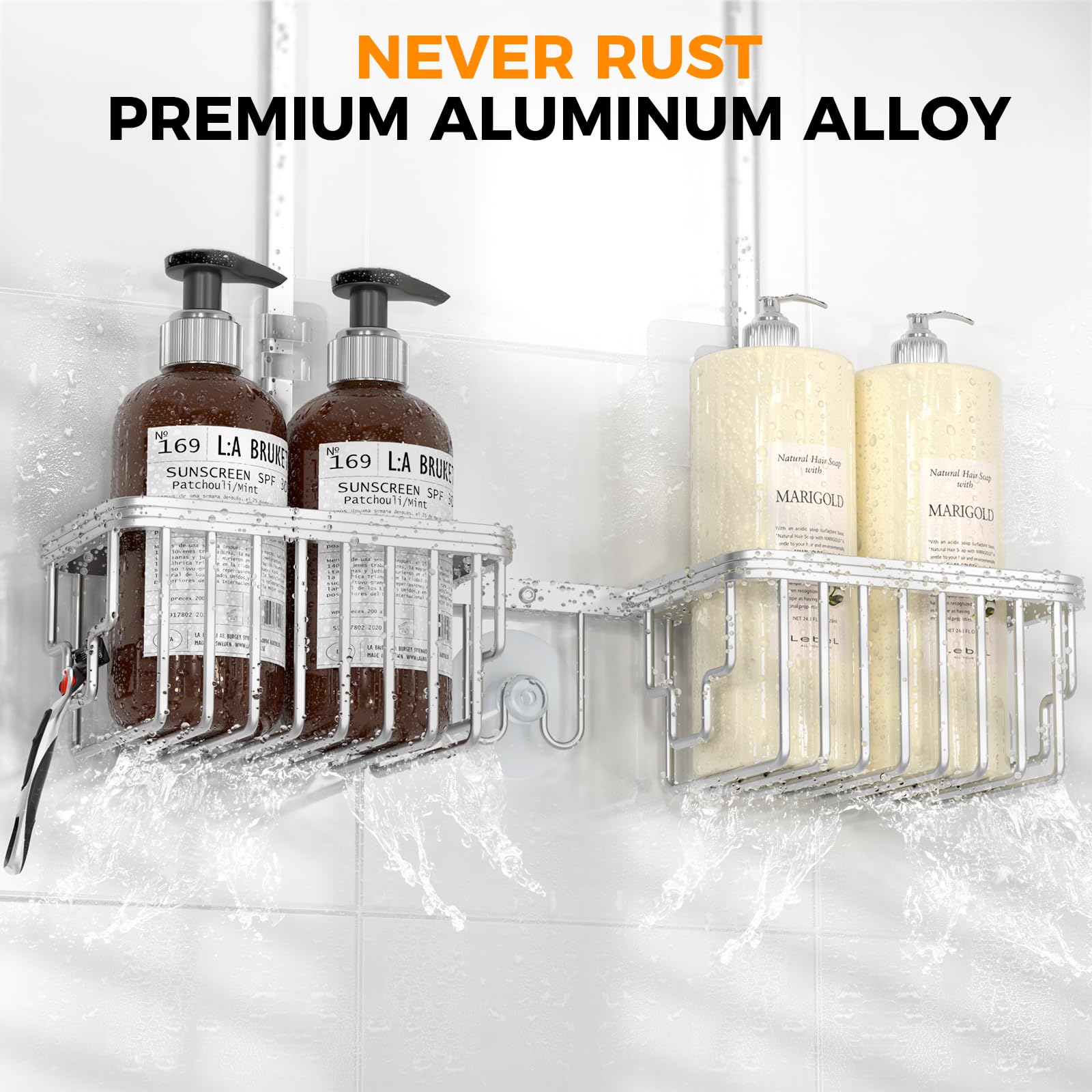 Adjustable Aluminum Shower Caddy Hanging for Handheld Showerhead, Silver