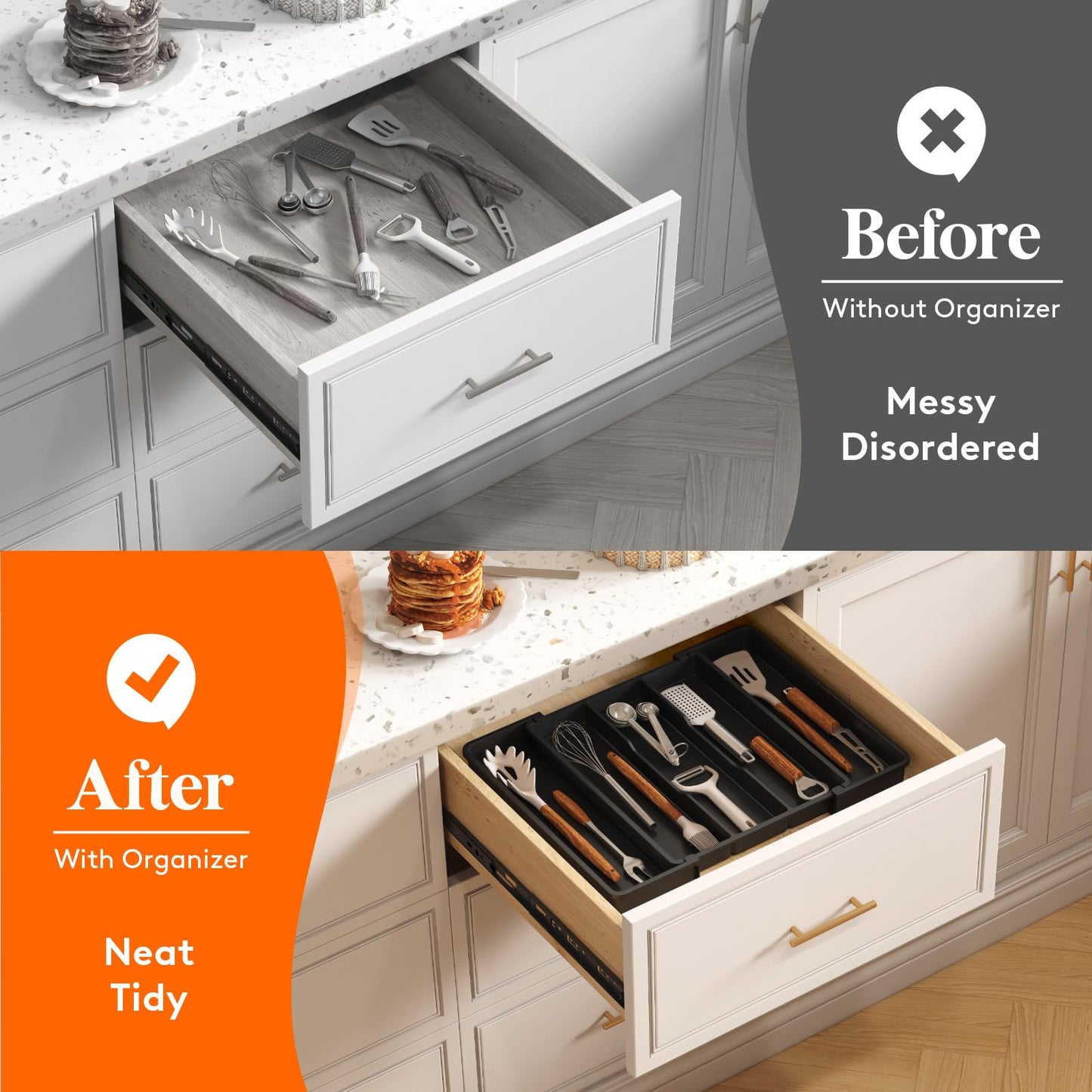 Lifewit Utensil Organizer for Kitchen Drawers, Expandable Cooking Utensil Tray, Adjustable Cutlery