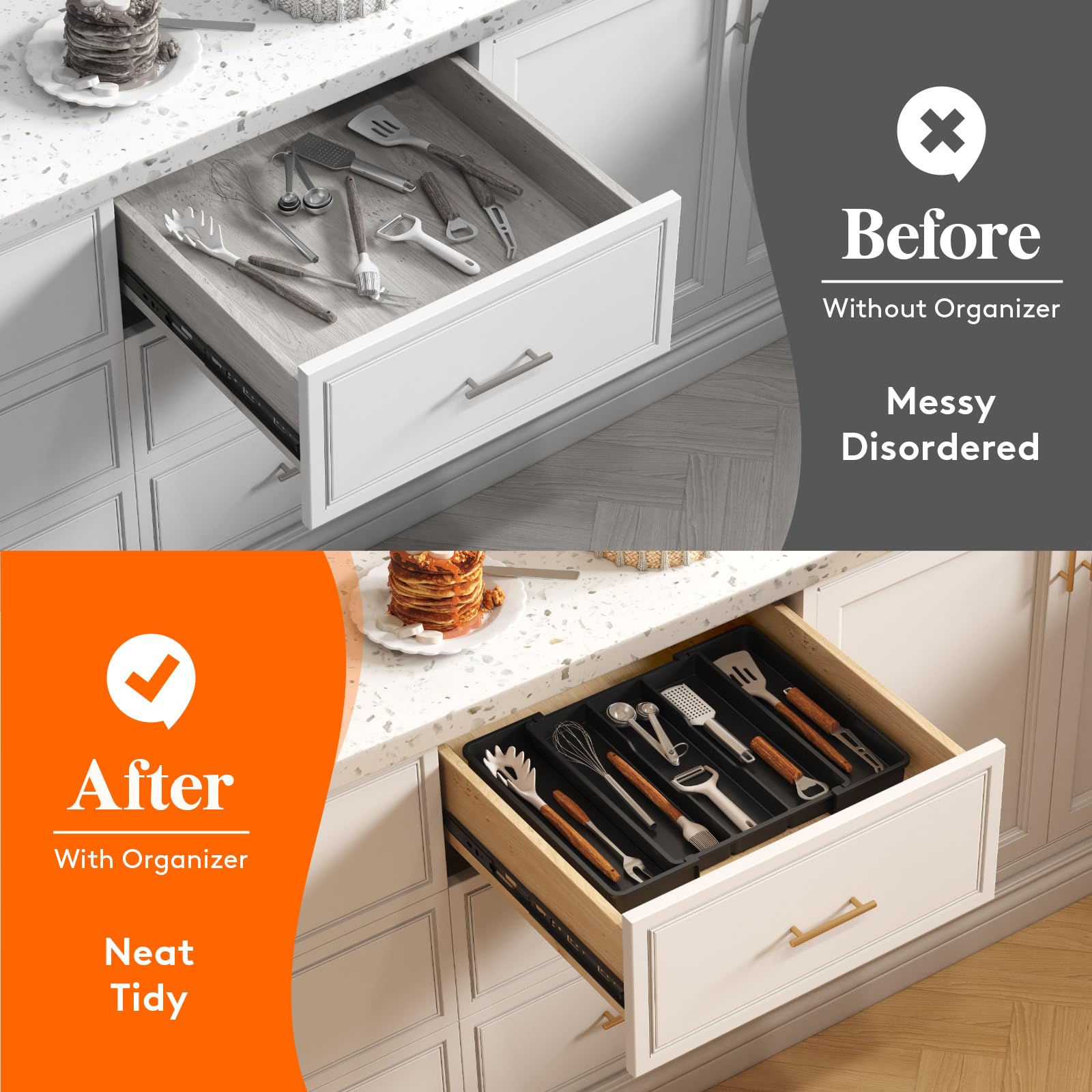 Lifewit Utensil Organizer for Kitchen Drawers, Expandable Cooking Utensil Tray, Adjustable Cutlery