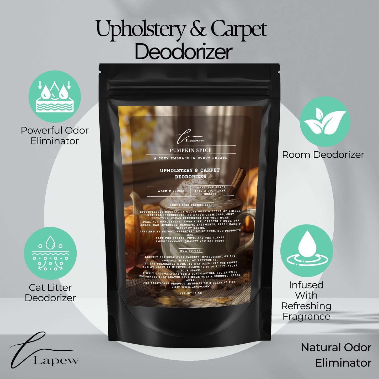 Pumpkin Spice Carpet Freshener Powder Value Size 36 oz | Powerful Odor Eliminator for Home | Upholstery Deodorizer | Carpet Deodorizer | Pet Urine | Cat Litter Box