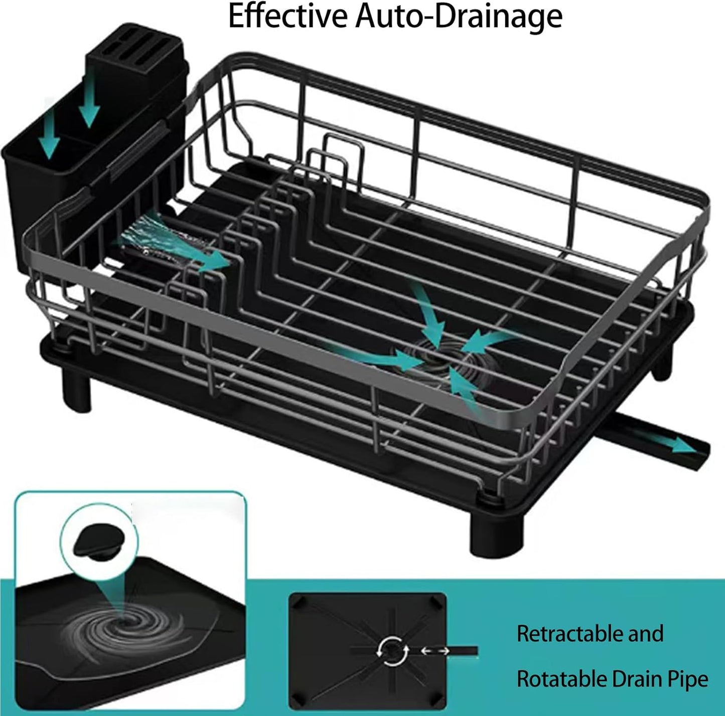 Dish Drying Rack, Space Saving & Durable, Rust-Proof Large 2 Tier Stainless Steel Dish Racks for Kitchen Counter with Cutlery & Cup Holder & Drainboard -Grey