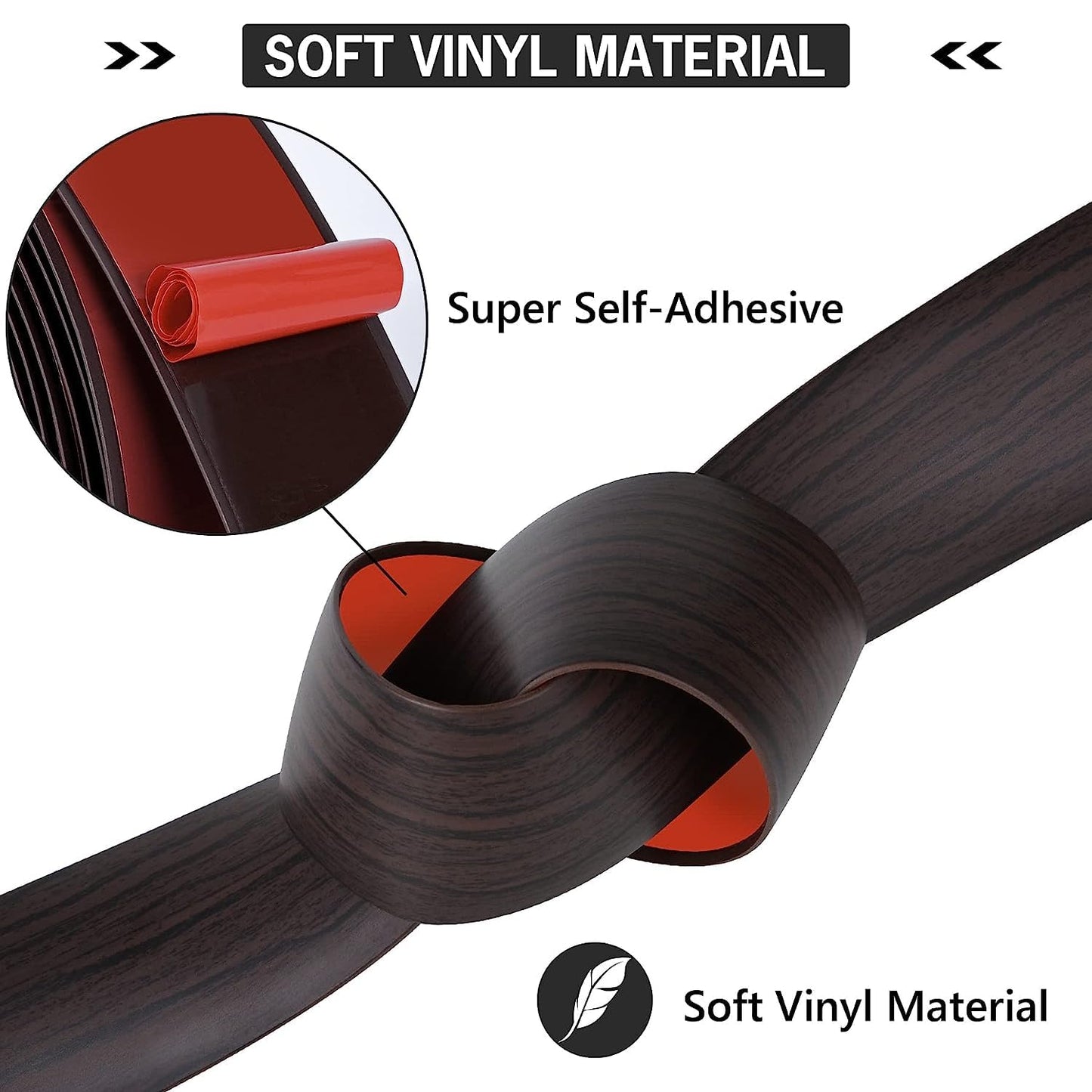 20Ft Floor Transition Strip Self Adhesive Vinyl Cover Floor Strip Flat Divider Transition Strip Wood Grain Design for Laminate Floor Gaps and Doorway Transitions (20Ft x 2 Inch, Brown)