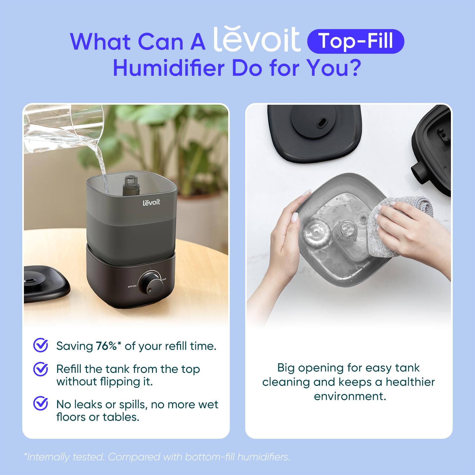 Levoit Humidifiers for Bedroom,Top-Fill Ultrasonic Cool Mist Humidifier