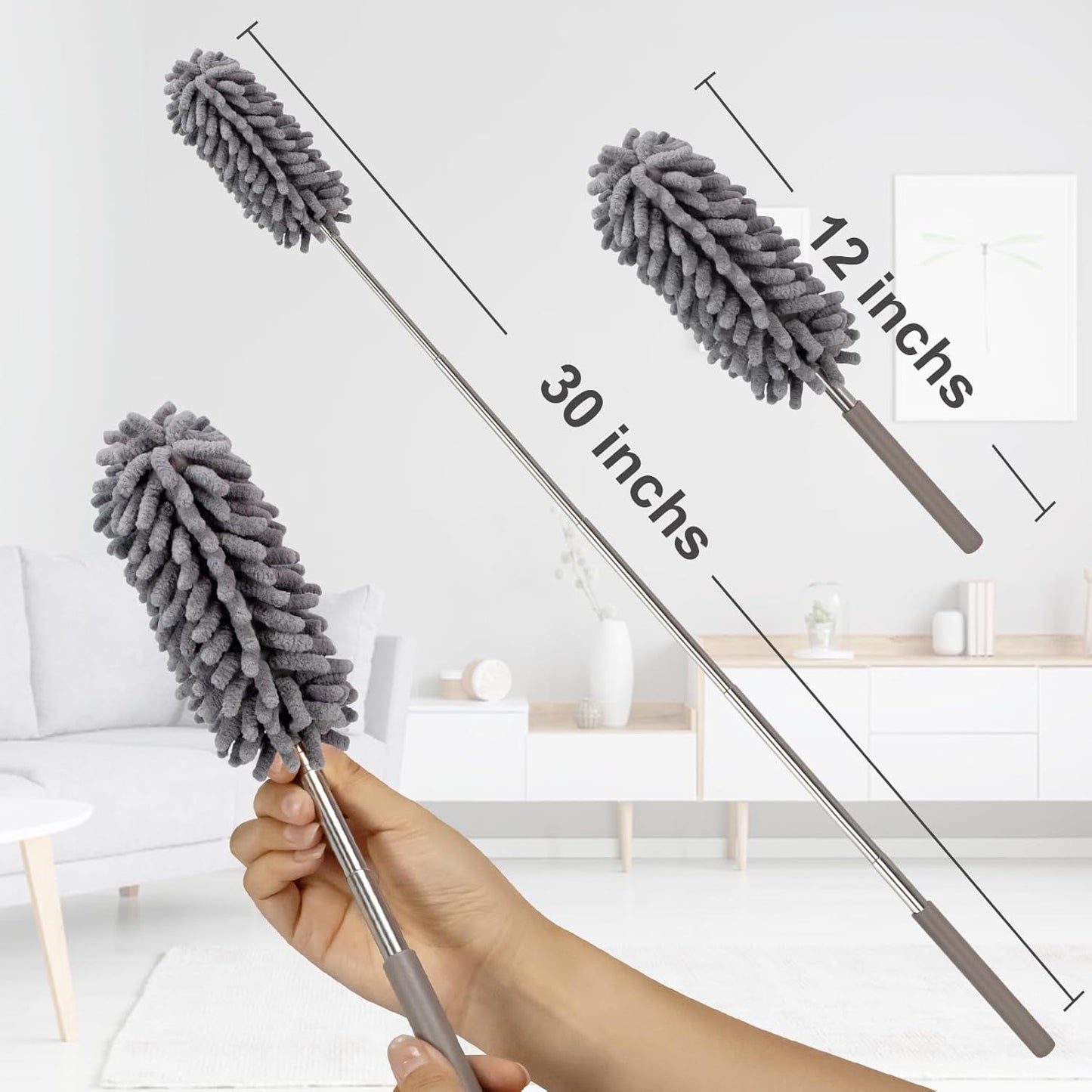 Microfiber Feather Duster for Cleaning,Sheneyron Washable Dusters,with 2pcs Replaceable Microfiber Head,Detachable Cleaning Supplies for Car,Ceiling Fan,Window,Furniture,Office