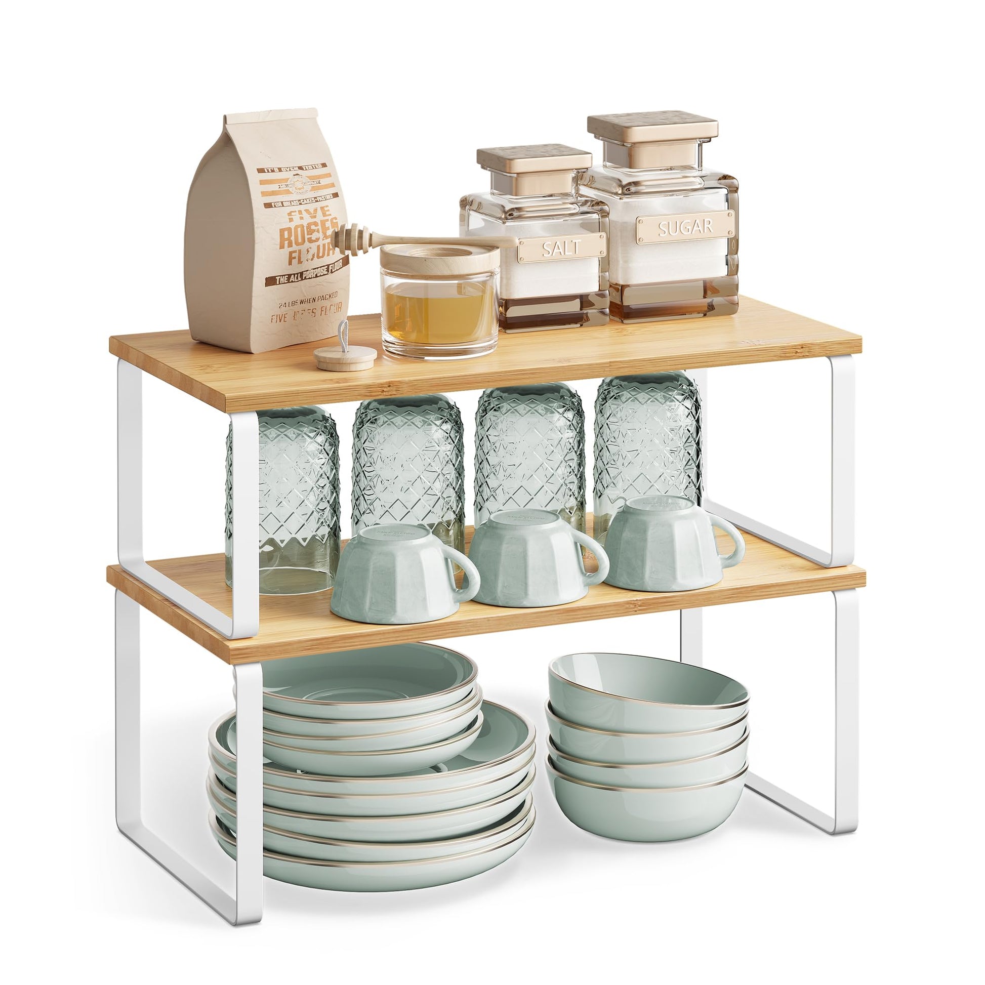 SONGMICS Cabinet Organizer Shelf, Set of 4 Kitchen Counter Shelves, Kitchen Storage, Spice Rack