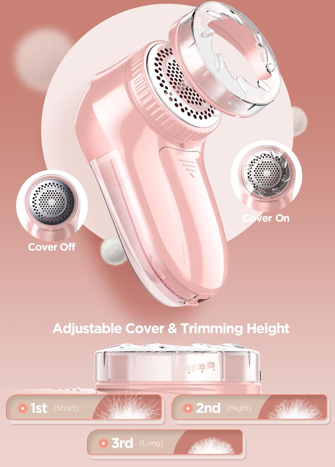 Fabric Shaver, Lint Remover, Bymore Lint Shaver Defuzzer Sweater Shaver for Clothes and Furniture AC Adapter or Battery Operated Pill Fuzz Remover (Pink)