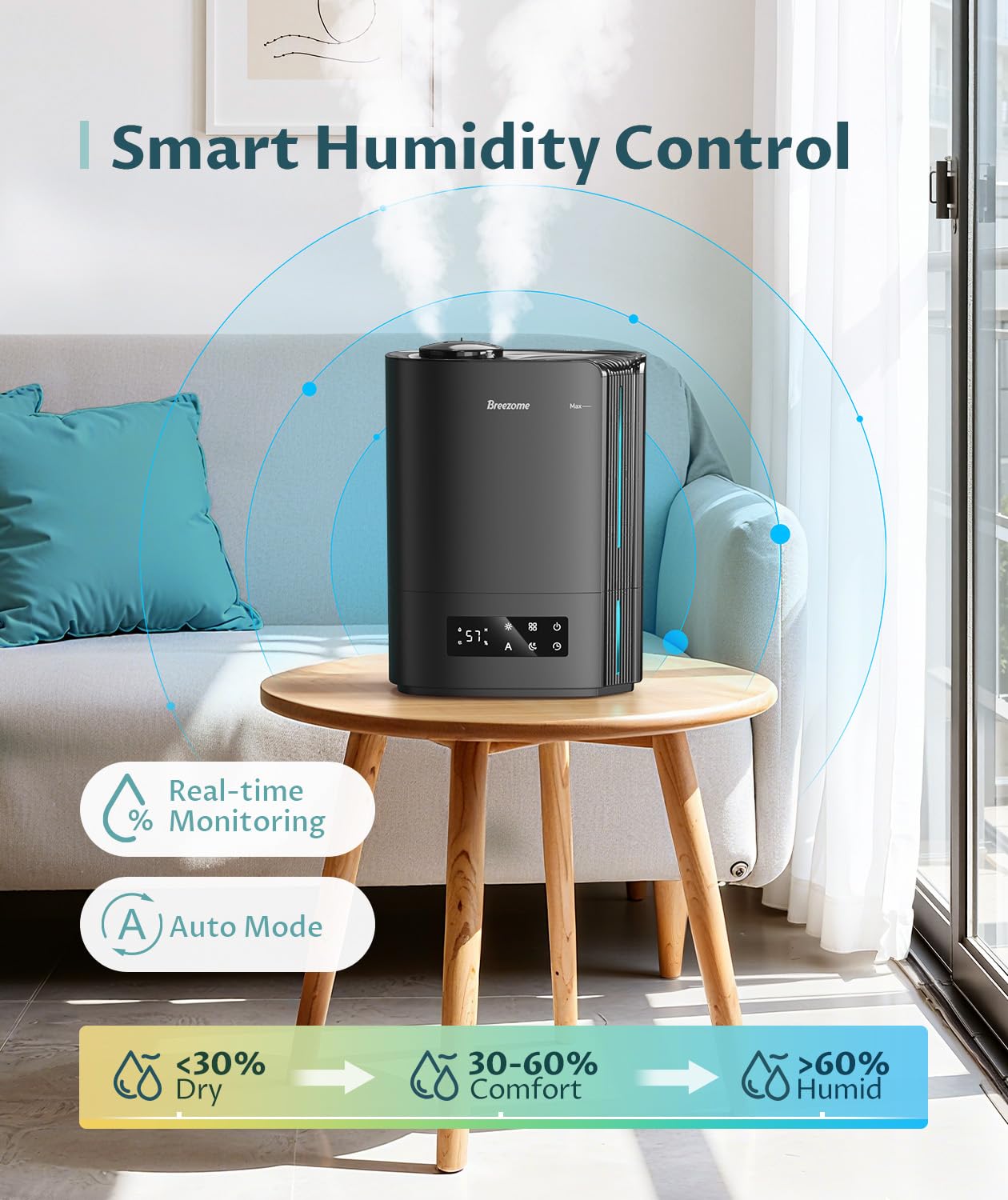 BREEZOME 6L Humidifier for Bedroom Large Room Smart Humidistat Control