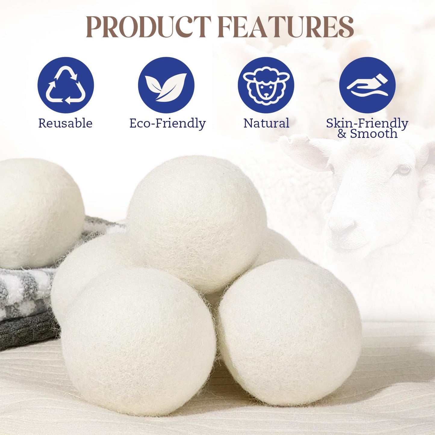 Wool Dryer Balls, New Zealand Dryer Balls Laundry Reusable Reduce Static Cling, Dryer Ball to