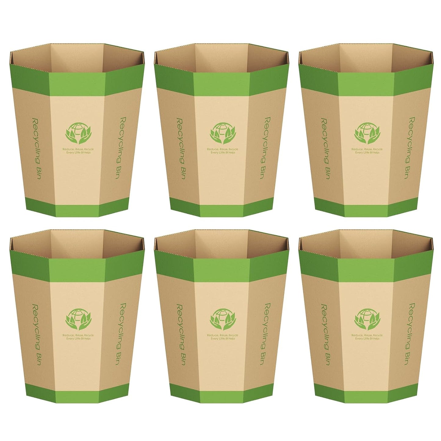 6-Pack Cardboard Trash Can – Foldable, Recyclable, Plastic-Free & Reusable Small Waste Paper Basket - Garbage Bin Perfect for Office, Bedrooms, Home, Events & Outdoor Activities (2.1 Gallon)