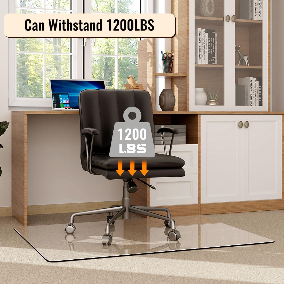 36" x 46" Chair Mat for Carpet - Office Chair Mat - Tempered Glass Floor Mat for Home/Office/Carpet Clear Computer Floor Mat - with 4 Anti-Slip Pads