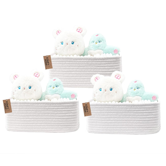 COMFY-HOMI 13" x 8.5" x 5.1" Storage Baskets for Organizing | Cotton Rope Woven Basket | Toy Storage Bin Box | Basket for Shelves, Closet Organizer Bin, Decorative Closet Shelf, 3 Pack, White