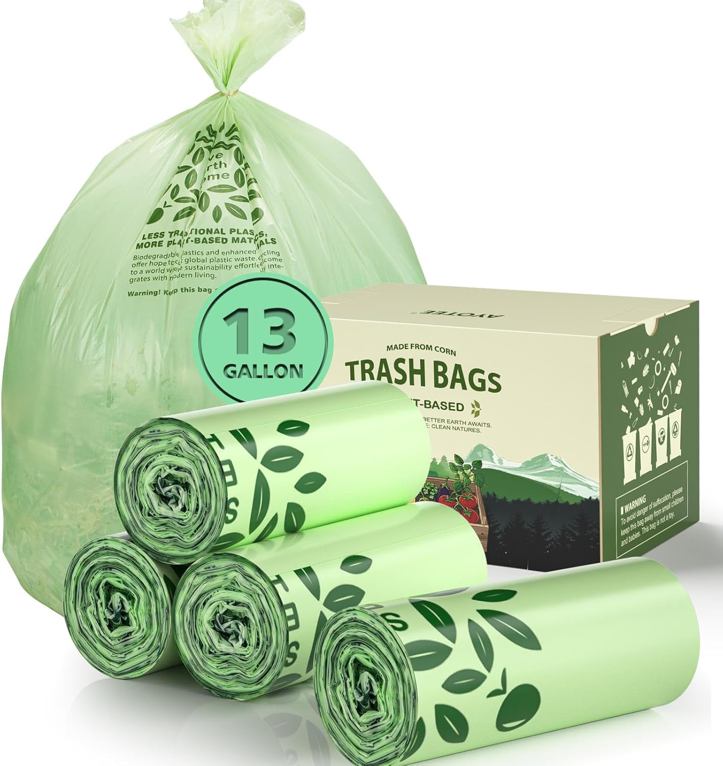 Large Compostable Trash Bags 13 gallon 60 Packs, AYOTEE Biodegradable Trash Bag 13 gallon,Compost bags,Thicked Tall kitchen Garbage Bag Unscented