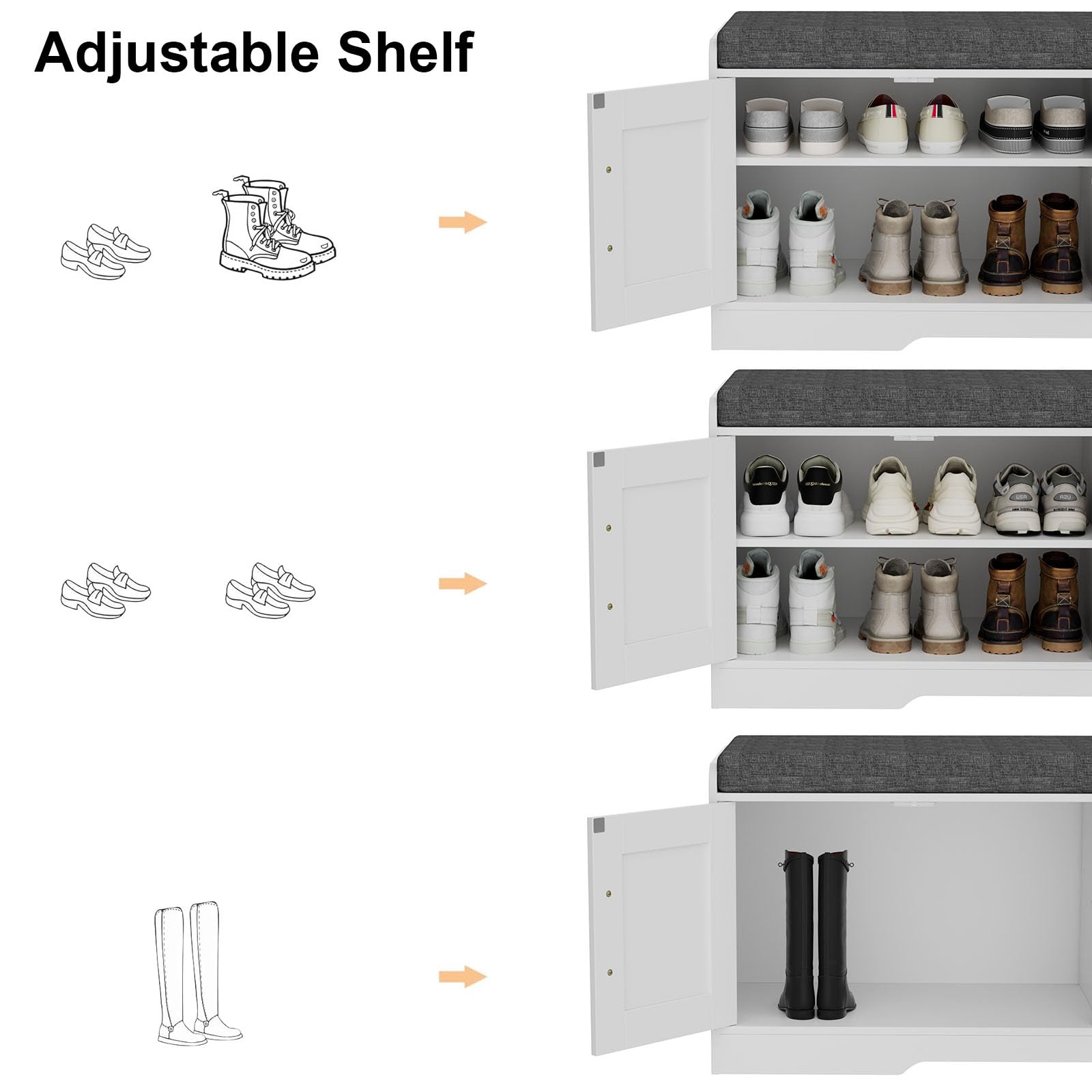 Homleke Shoe Storage Bench, 4 Doors & Thickened Padded Seat Cushion