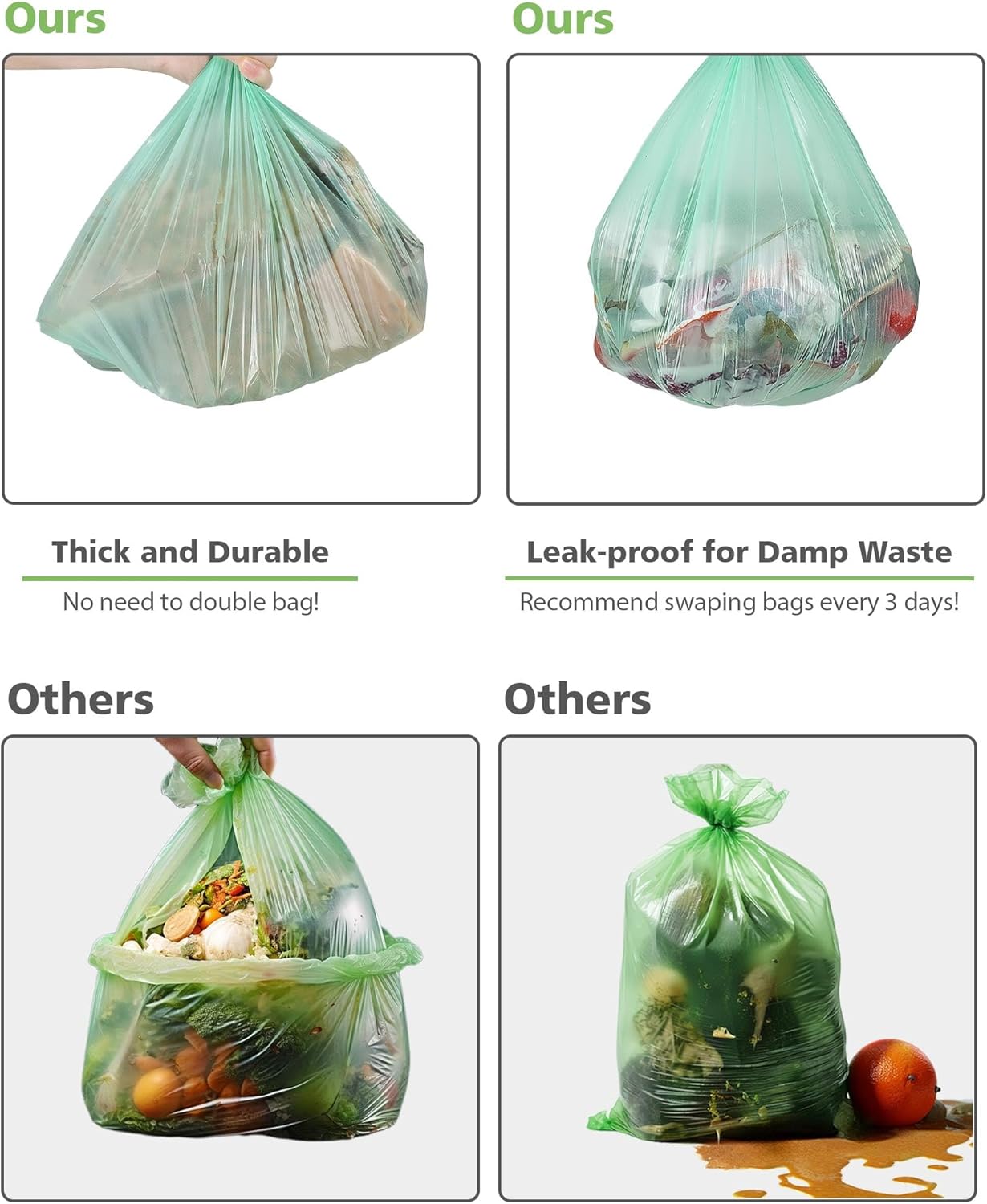 4-6 Gallon Small Trash Bags Compostable Trash Bags,AYOTEE 60 Count Ultra Strong Unscented Garbage Bag Mini TrashBags Waste Basket Liners for Bathroom, Kitchen,Bedroom, Office, Pet, Car(Green)