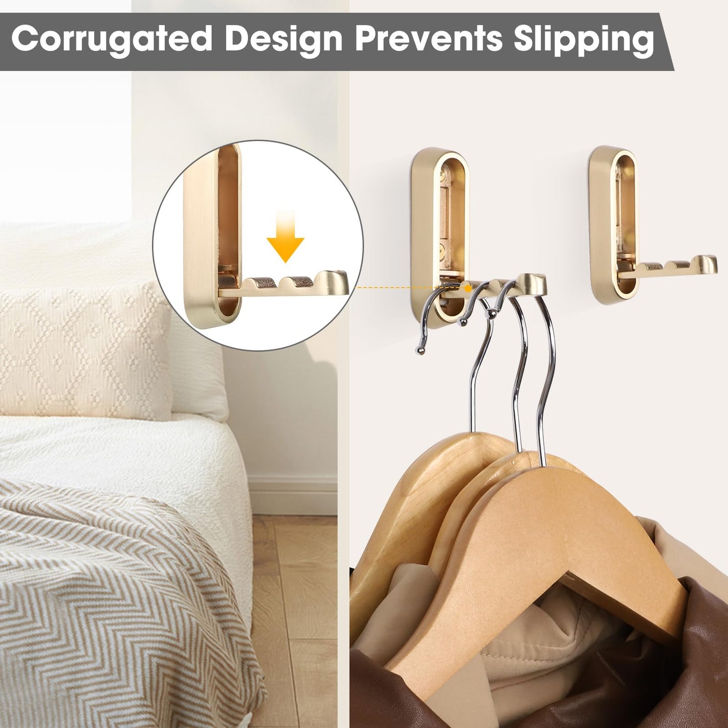 Dntorx Folding Coat Hooks, 2 Pcs Foldable Gold Wall Hooks Heavy Duty Foldable Hook Bathroom Towel