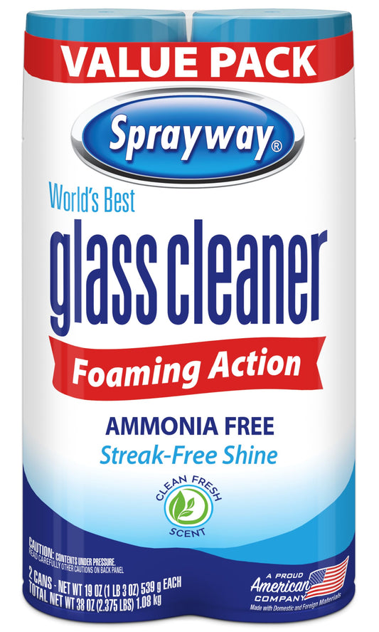 Sprayway Glass Cleaner Foaming Aerosol Spray, 19oz, Pack of 2 | Ammonia-Free, Streakless