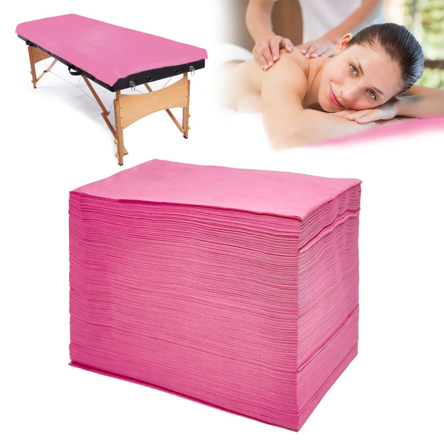 100Pcs Disposable Massage Table Sheets 31" x 71" Non-Woven Fabric Disposable Bed Sheets SPA Bed Cover Breathable Oil-Waterproof Sheets for Travel Spa Tatto Hotel Salon (Pink)