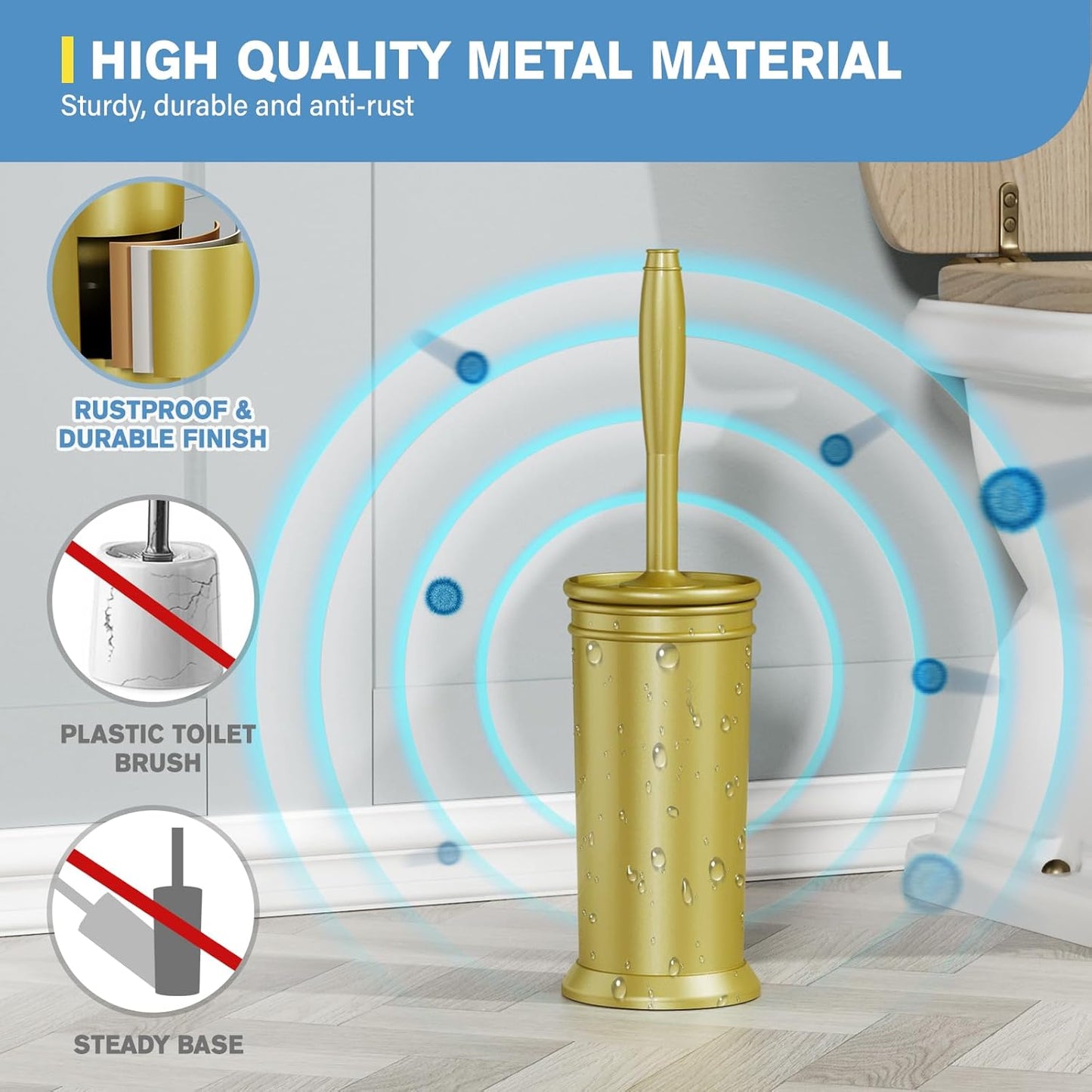 UPTRONIC Toilet Brush, Aluminum Alloy Toilet Brush and Holder Set with Extra Long Handle Durable Bristles Toilet Bowl Brush and Covered Holder for Toilet Scrubber for Bathroom Cleaning