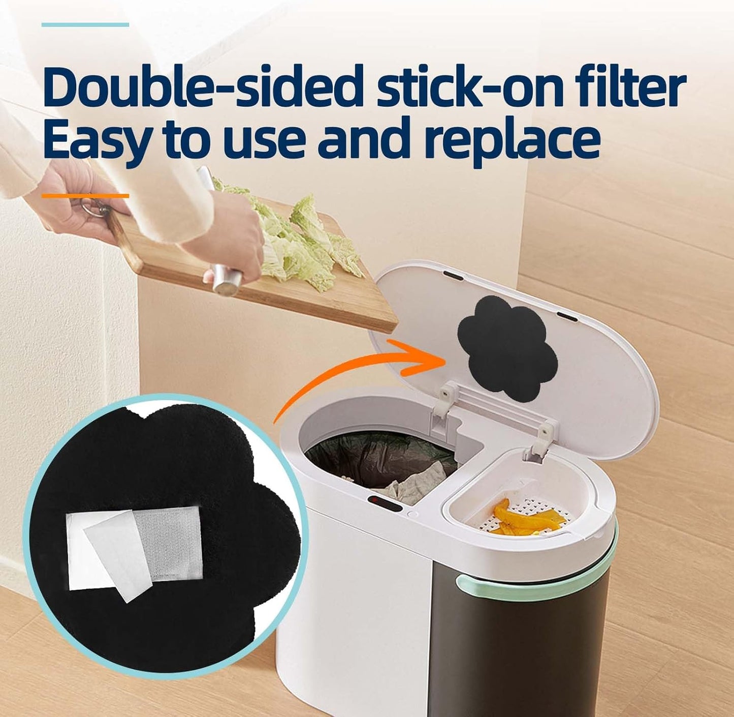 Stick-on Compost Bin Odor Filter: Activated Charcoal Deodorizer Sheets for Kitchen Trash Can, Compost Bucket, Diaper Pail, Garbage Can, Countertop and Recycle Bin - 6 Replacements 6.7" Flower Shape