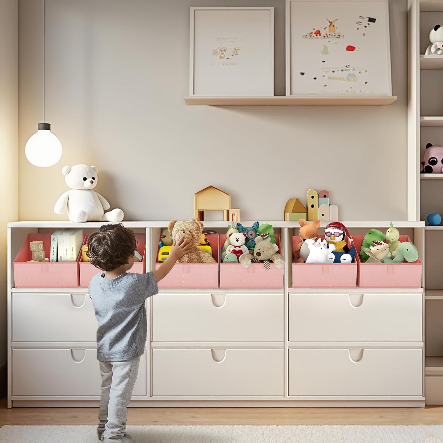 DIMJ Closet Organizers Bins Storage - Foldable Fabric Cubes Clothing Organization,6 Pack,Pink