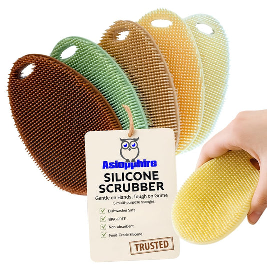 Silicone Dish Scrubber Set of 5 | Reusable Silicone Sponges for Dishes | BPA-Free Food Grade