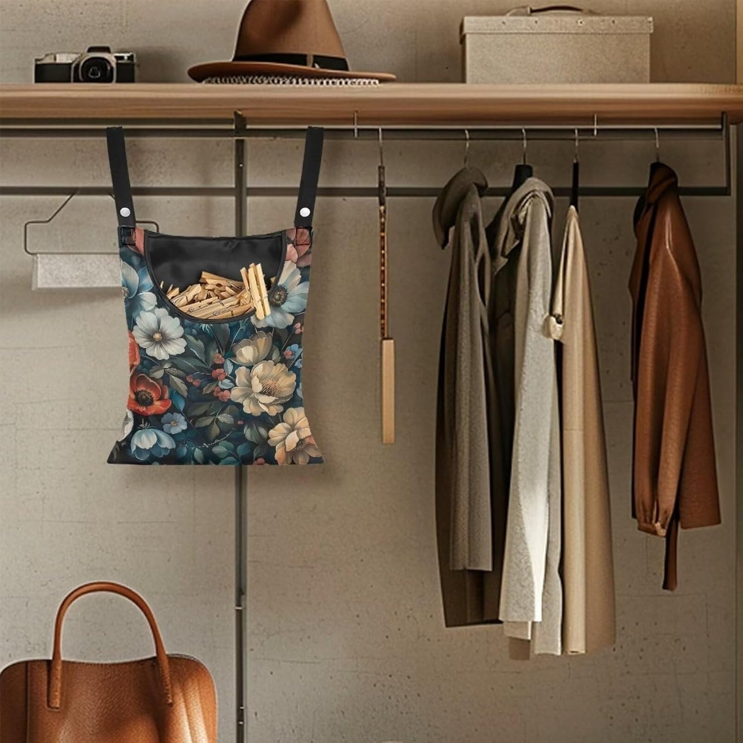 Art Flowers Clothes Pin Bags Clothespin Bag Holder Clothespin Holder 14.5 x 12 Inch Clothespin Bag for Clothesline Outdoor Outside Laundry Room Lightweight Clothespin Bag for Easy Hang, CZB94