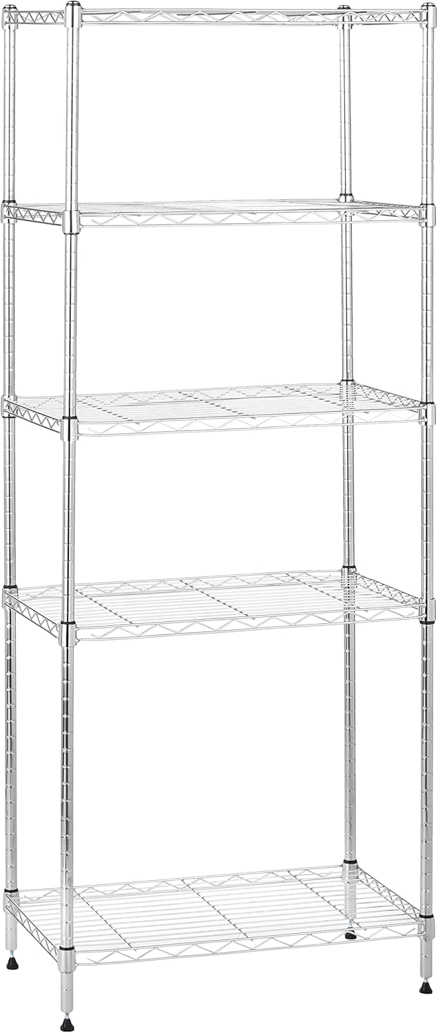 Amazon Basics 5-Shelf Adjustable, Storage Shelving Unit, (200 Pound Loading Capacity per Shelf), Steel Organizer Wire Rack, 23.2 x 13.4 x 60 inches (LxWxH), Chrome