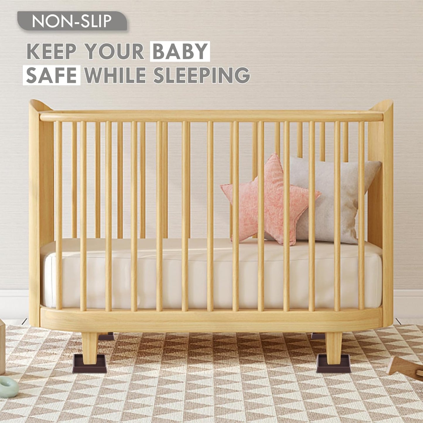 Non Slip Furniture Pads, 2.5” Round Rubber Caster Cups, 8 Pcs Furniture Coasters, Anti-Slip Gripper, Anti Slide Furnitures Feet Floor Protectors for Bed Couch Stoppers - Brown