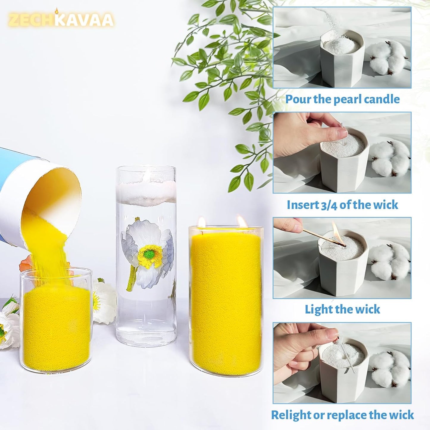 Lemon Scented Yellow Pearled Candle 18oz Luxury Sand Candle Granulated Wax - 30 Cotton Wicks - Wax for Candle Making Decorative Candles Smooth and Clean Burning Lasts up to 120 Hours