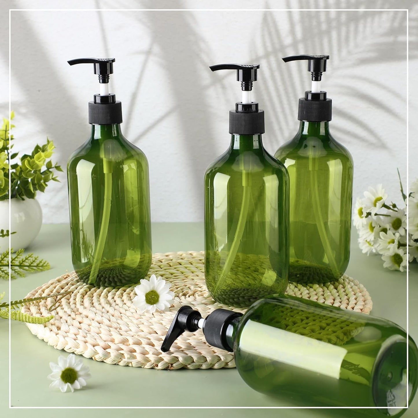 Tessco for you 12 Pack Green Soap Dispenser Empty Plastic Pump Bottles Dispenser Refillable Shampoo Container for Hand Sanitizer Soap Lotion Body Wash Conditioner Bathroom Kitchen Travel(16.9 oz)