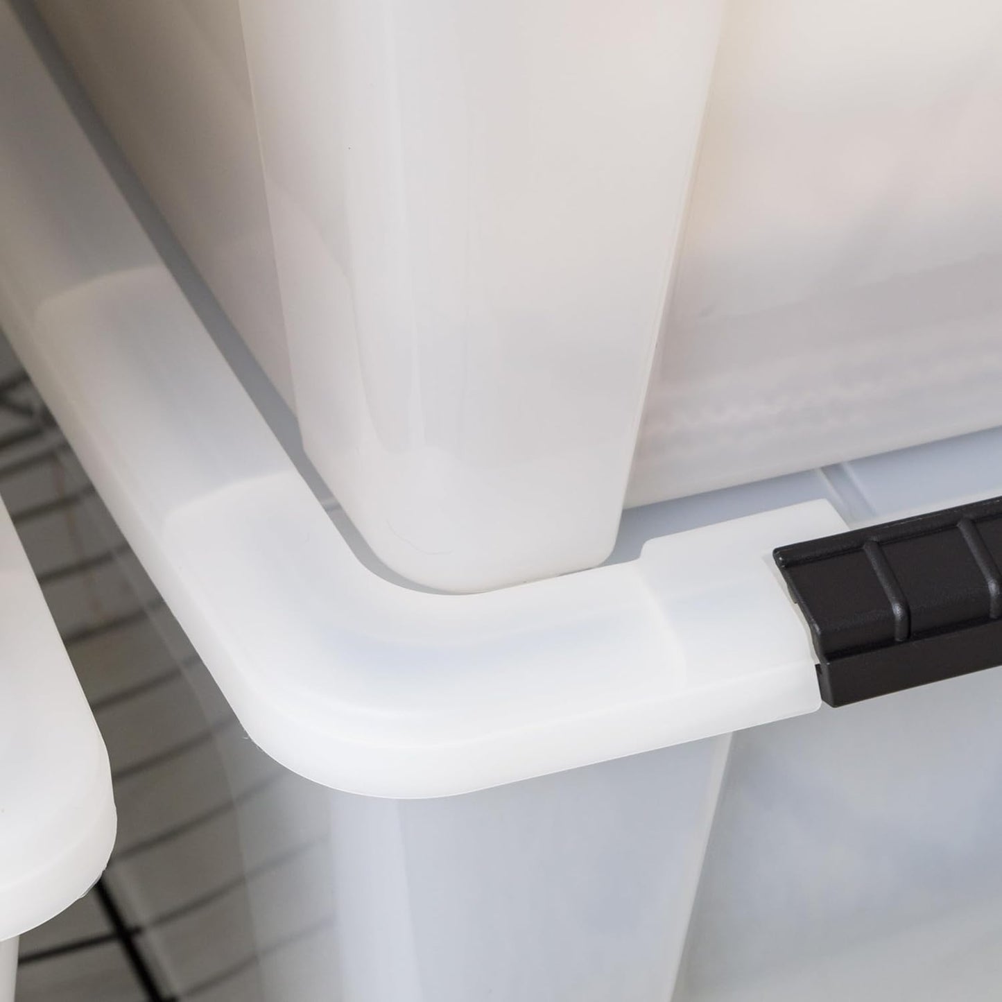 IRIS USA 33 Qt Stackable Plastic Storage Bins with Lids, 8 Pack - BPA-Free, Made in USA - Discreet Organizing Solution, Latches, Durable Nestable Containers, Secure Pull Handle - Pearl