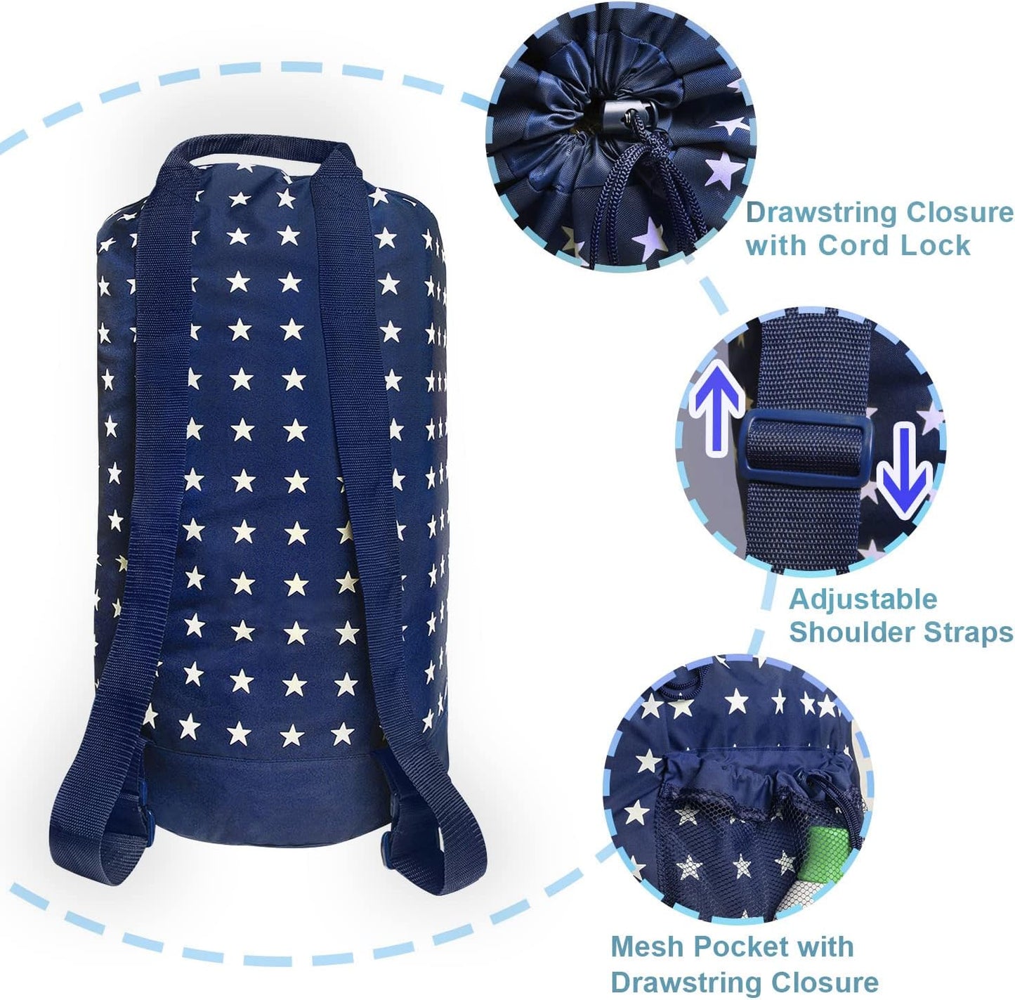 Dalykate Backpack Laundry Bag, Laundry Backpack with Shoulder Straps and Mesh Pocket Durable Nylon Clothes Hamper Bag with Drawstring Closure for College, Travel, Laundromat, Apartment