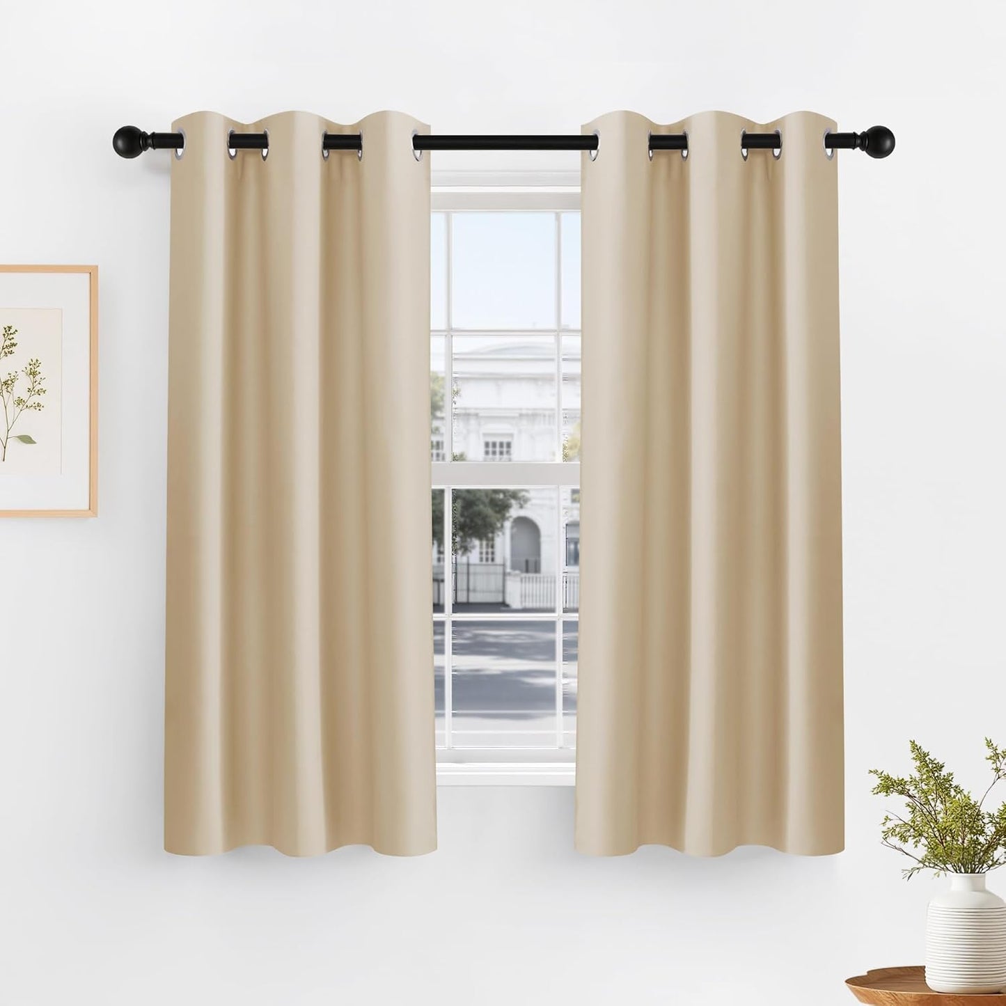 PONY DANCE Blackout Curtains Short, Half Window Curtains Tiers Solid Microfiber Valances Panels Thermal Insulated for Bathroom Window, 2 Panels, 42 Wide by 40 inch Long, Biscotti Beige