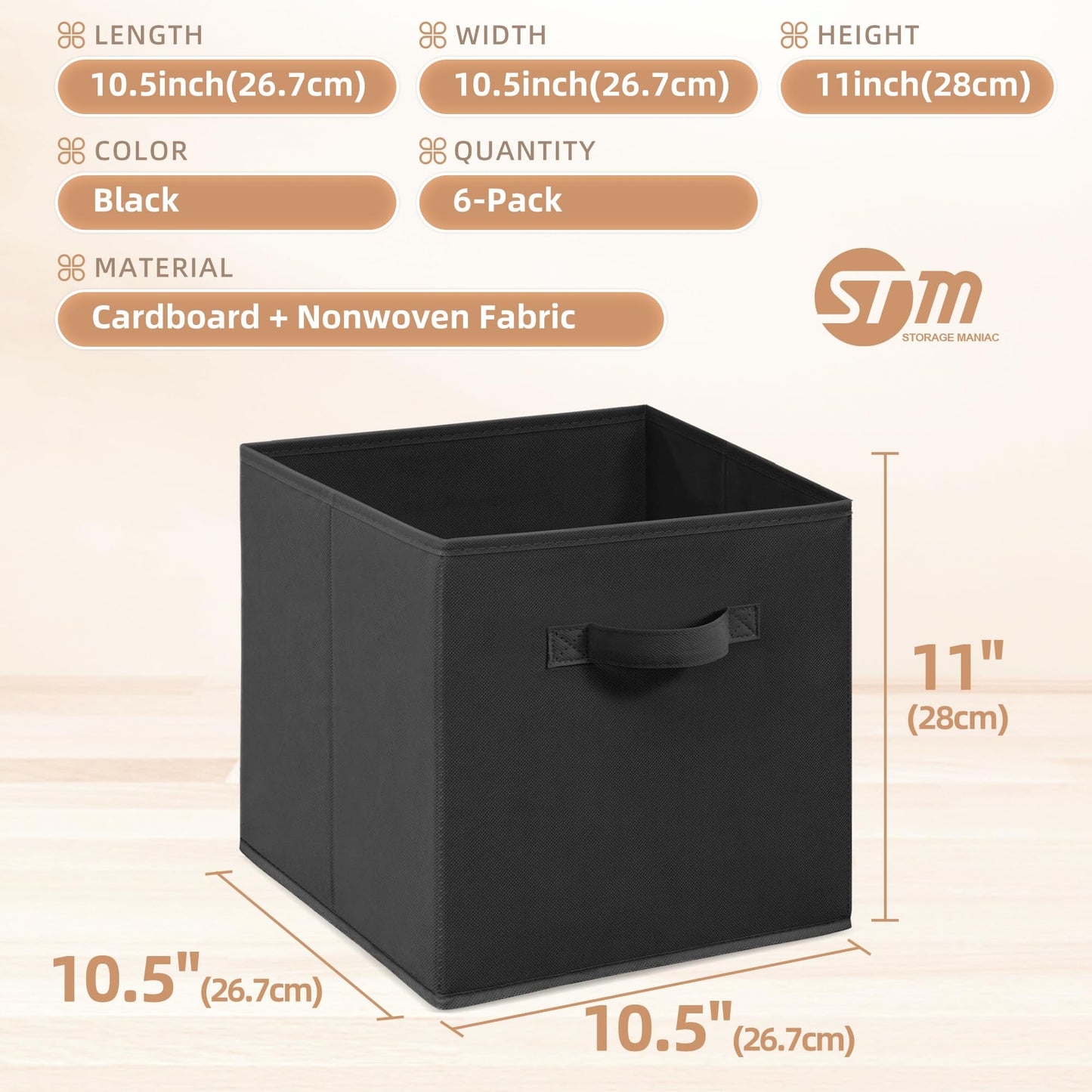 STORAGE MANIAC Storage Cubes, 11 Inch Durable 6 Pack Fabric Foldable Collapsible Bins with Handles