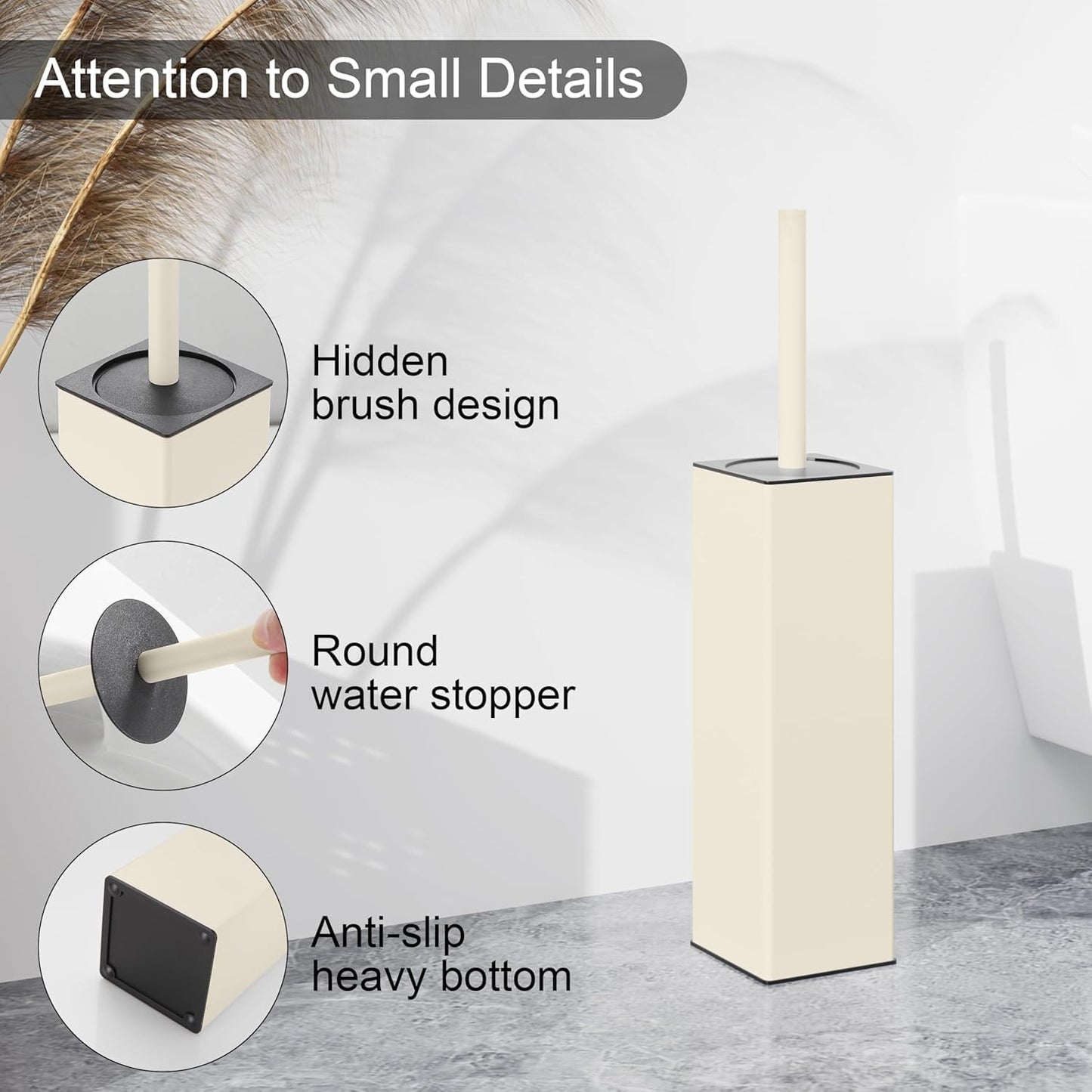 BGL Standing Toilet Brush and Holder Matte White Aluminium Toilet Bowl Cleaner Brush and Holder for Bathroom Storage and Organization, Square Design Sturdy and Space Saving