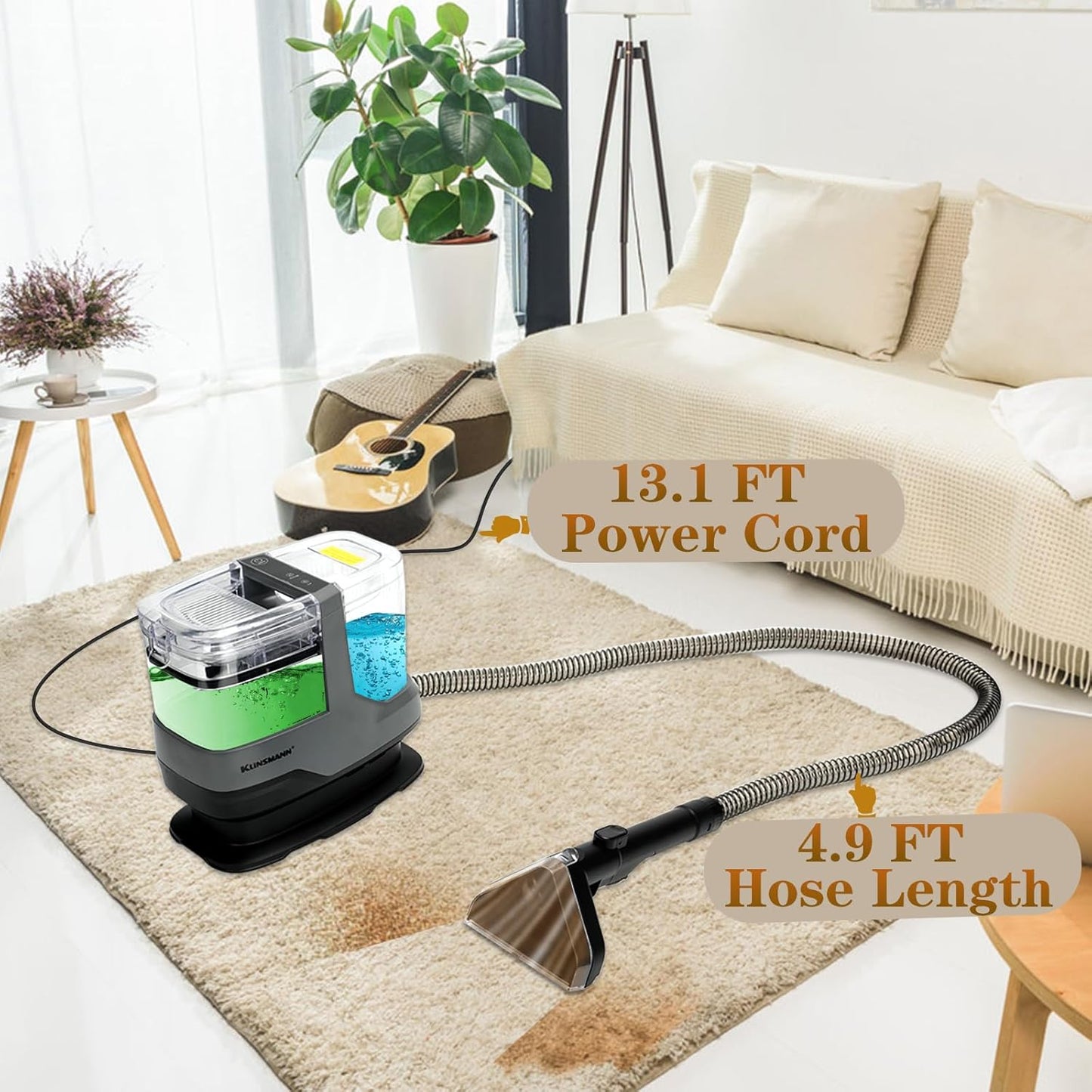 Portable Carpet and Upholstery Cleaner Machine, Deep Cleaning Carpet Shampooer and Multi-Stain Spot Cleaner for Pets, Sofa, Couch, Rug, Car Seat, Stairs & Furniture(Grey)