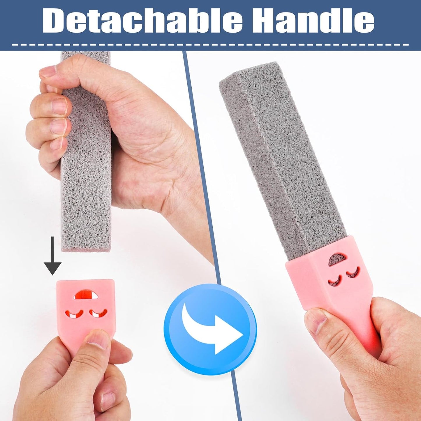 Navona 34 Pack Pumice Stone Scouring Sticks with 3 Universal Handles, Grey Pumice Stone for Cleaning Toilets, Bathrooms