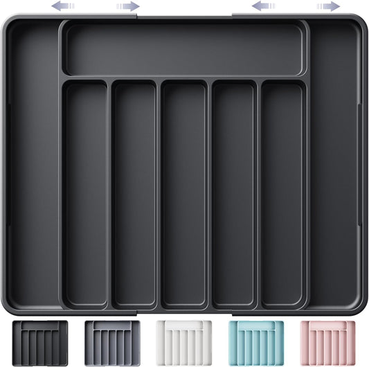 Kitsure Cutlery Drawer Organiser for Kitchen - Adjustable Cutlery Tray for Effortless Utensil Sorting, Versatile Kitchen Storage & Organisation Solution, 13.70" x 1.54" x 10.94"~20.08", Black