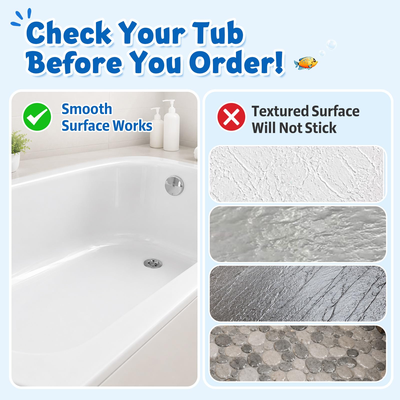 XIYUNTE Baby Bath Mat for Tub Non Slip, BPA Free Extra Long Bathtub Mat Non Slip 40x16 with Drain